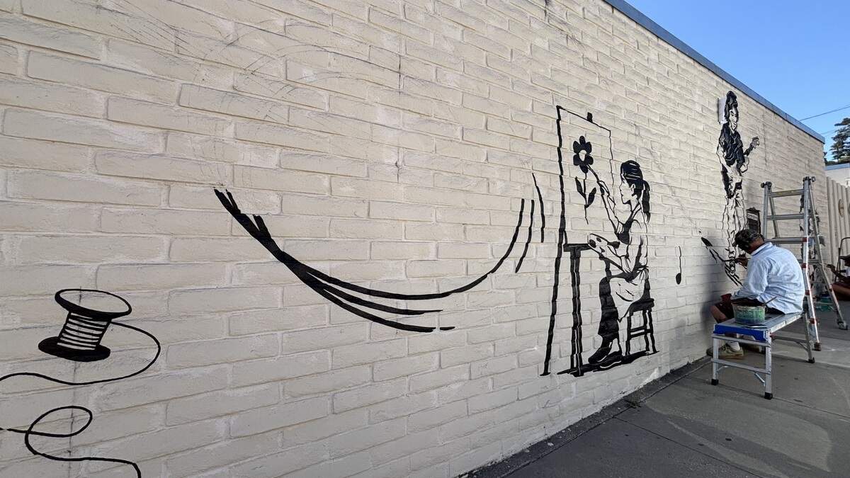 The mural painted on the side of Village Creative in Arroyo Grande is set to be complete on Wednesday, seen here on July 28, 2026.